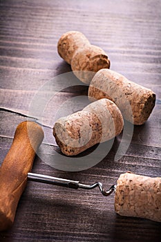 View on corks of champagne with corkscrew vintage