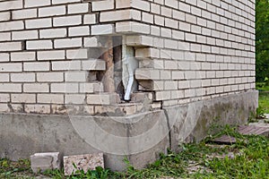Broken brickwork of the building