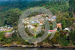 View of Corral, a small town in the river mouth of Valdivia River, Chile