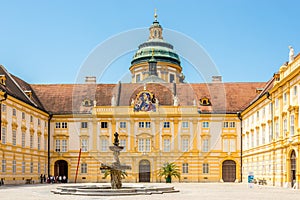 View at the Cortyard with fountain of Benedictin Abbey in Melk - Austria