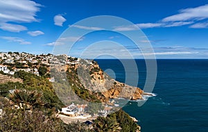 view of Costa Nova village and the Cabo de la Nao cliffs and seaside in Alicante Province