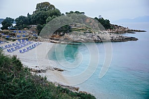 View of Cosy Beautiful Beach in Corfu, Greece
