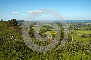 View from The Cotswold Way at Coaley Peak viewpoint, Gloucestershire, UK