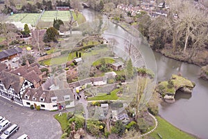 View at cottages and river Avon, England, United Kingdom