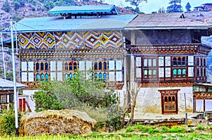 View of countryside village and rice field at Punakha , Bhutan