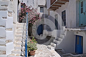 A view of a courtyard in the historic Venetian Kastro on the Greek island of AntiParos.