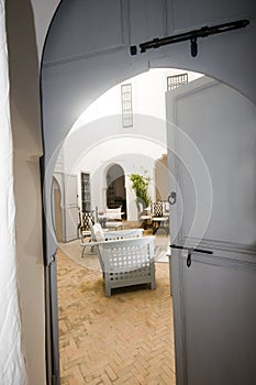 View of courtyard in riad marrakech morocco