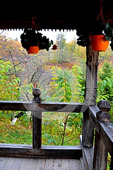 View in the courtyard of Saint Anna-Rohia monastery, situated in a natural and isolated place, in Maramures, Transylvania