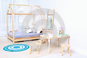 View of cozy child`s room interior