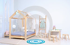 View of cozy child`s room interior