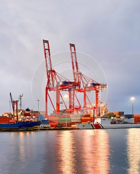 View of the crane from the Industrial sea port of Mersin. TURKEY MERSIN, TURKEY -