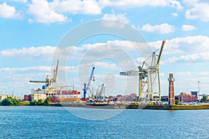 View of cranes in the port of hamburg, Germany