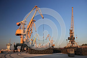 View of cranes in the seaport of Mariupol photo