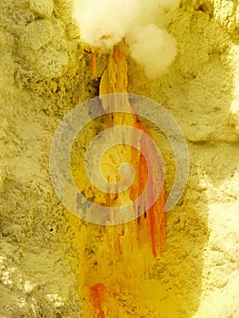 View on the crater of the Ijen volcano in Indonesia, a sulfur mine and toxic gaz