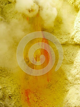 View on the crater of the Ijen volcano in Indonesia, a sulfur mine and toxic gaz