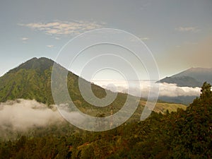 View on the crater of the Ijen volcano in Indonesia, a sulfur mine and toxic gaz