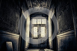 View of a creepy old corridor in an abandoned house - great for a horror movie concept