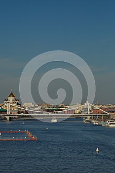 View of the Crimean Bridge and the Cathedral of Christ the Savior.