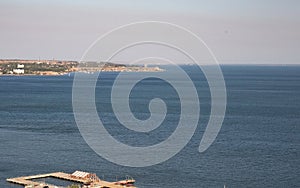 View of the Crimean bridge from Mount Mitridat in Kerch in summer