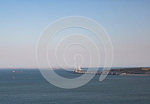 View of the Crimean bridge from Mount Mitridat in Kerch in summer