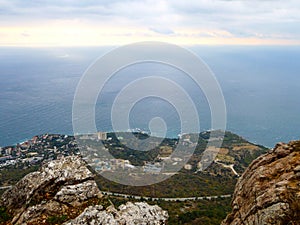 View of the Crimean mountains and the Black sea coast in Crimea