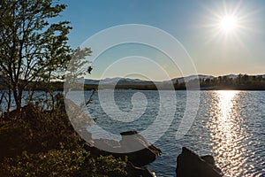 View cross a lake in the northern Swedish highlands