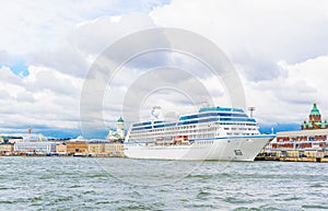 view of a cruise ship anchoring in the port of Helsinki, Finland....IMAGE