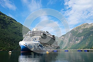 View of a cruise ship in the bay. Cruise ship in the harbor. Travel, vacation concept