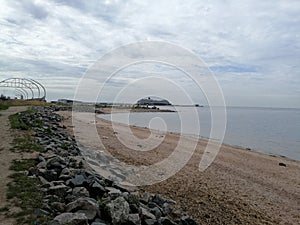 view of the cruise ship and grey sky