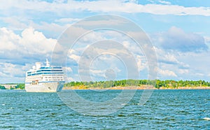 view of a cruise ship passing Suomenlinna archipelago in Finland....IMAGE