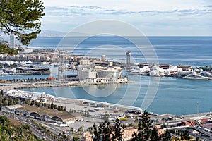 View of cruise ship port of Barcelona, Catalonia, Spain. Vacation, transportation and travel concept