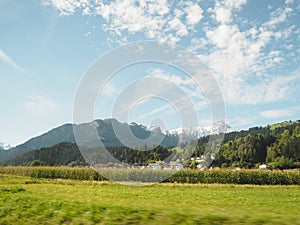 View from the cruising train from Switzerland on Sunny day