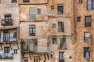 View at the Cuenca Hanging Houses, Casas Colgadas, iconic architecture on Cuenca city