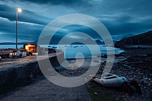 View on Cuillin Hills during late sunset/night from a small village Elgol, located in Isle of Skye