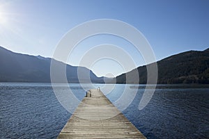 The view of Cultus lake, Canada. Lake dock.