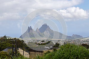 View on Curepipe and the Three Mammals Mountains Mauritius