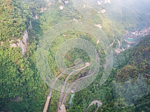 The View of curves road from cable car to tianmen mountain in zhangjiajie city china.