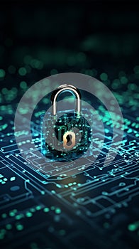 view Cybersecurity strength Lock icon assures digital data network protection