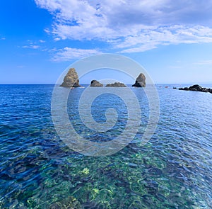 View of Cyclops bay from Aci Trezza in Sicily, Italy.