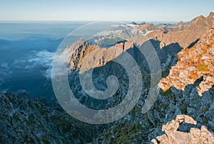 View of Czarny Staw pod Rysami from Hincova veza peak during autumn in High Tatras mountains