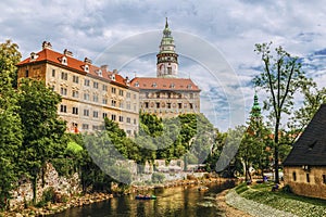 View of Czech Krumlov and the Vltava river,