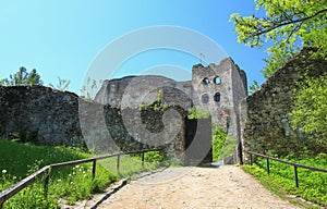 View of the Czorsztyn castle in Poland