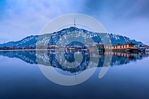 A view of Dal Lake in winter at evening, Srinagar, Kashmir, India