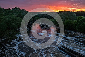 View from the dam in Obninsk on the Protva River at sunset