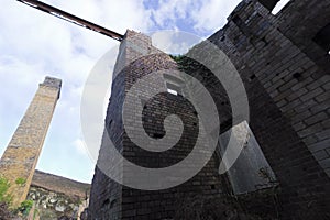 View from within the dangerous remains of the Victorian brickworks at Porth Wen on Anglesey