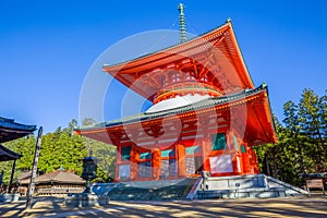 View of the Danjo Garan Sacred Temple Complex, with the Konpon Daito