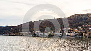 View of Danube river and Orsova city, waterfront view. Orsova, Romania, 2020