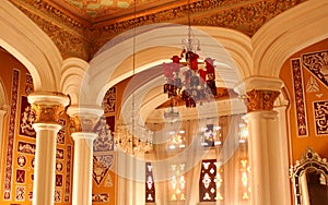 A view of darbar hall ornaments in the palace of bangalore.
