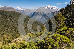 View of Darran Mountains from the Routeburn Track in Fiordland National Park, New Zealand