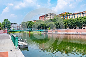 View of Darsena del Naviglio channel in center of Milano, Italy